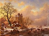 Frederik Marianus Kruseman Famous Paintings - Skating in the Midst of Winter